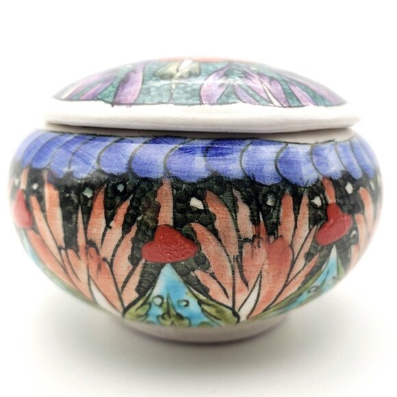 Vtg Sirga Avanos Ceramic Lidded Mini Trinket Box Hand Painted Signed Turkish EUC - Picture 7 of 9
